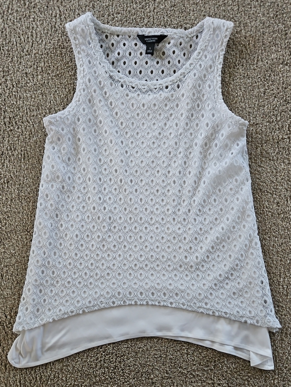Simply Vera Vera Wang White Eyelet Layered Tank Top Size Small
